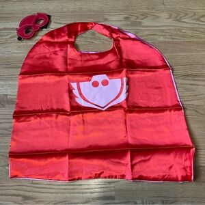 Children’s Superhero Red and Pink Cape and Mask Set. Kids Owlette Costume.
